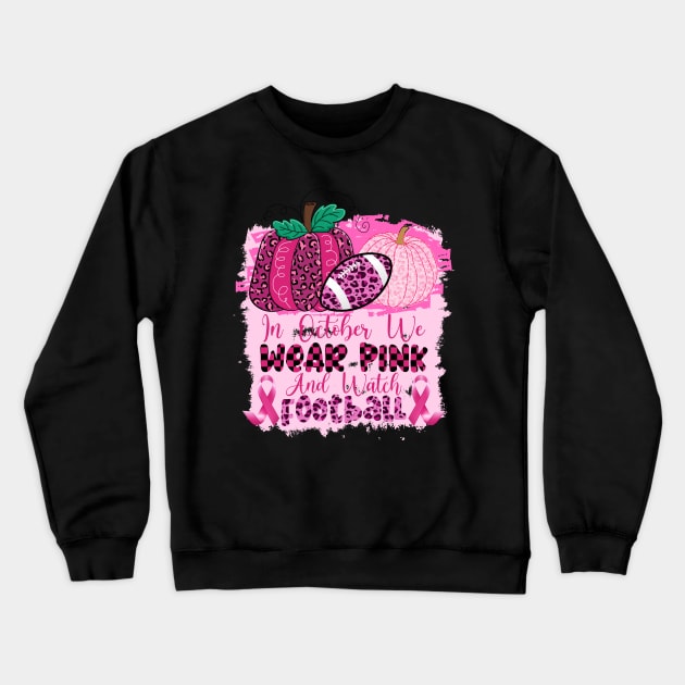 Leopard Football Pink Ribbon Breast Cancer Awareness Support Crewneck Sweatshirt by Gendon Design